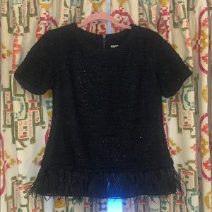Anthropologie black Deletta feather trim top